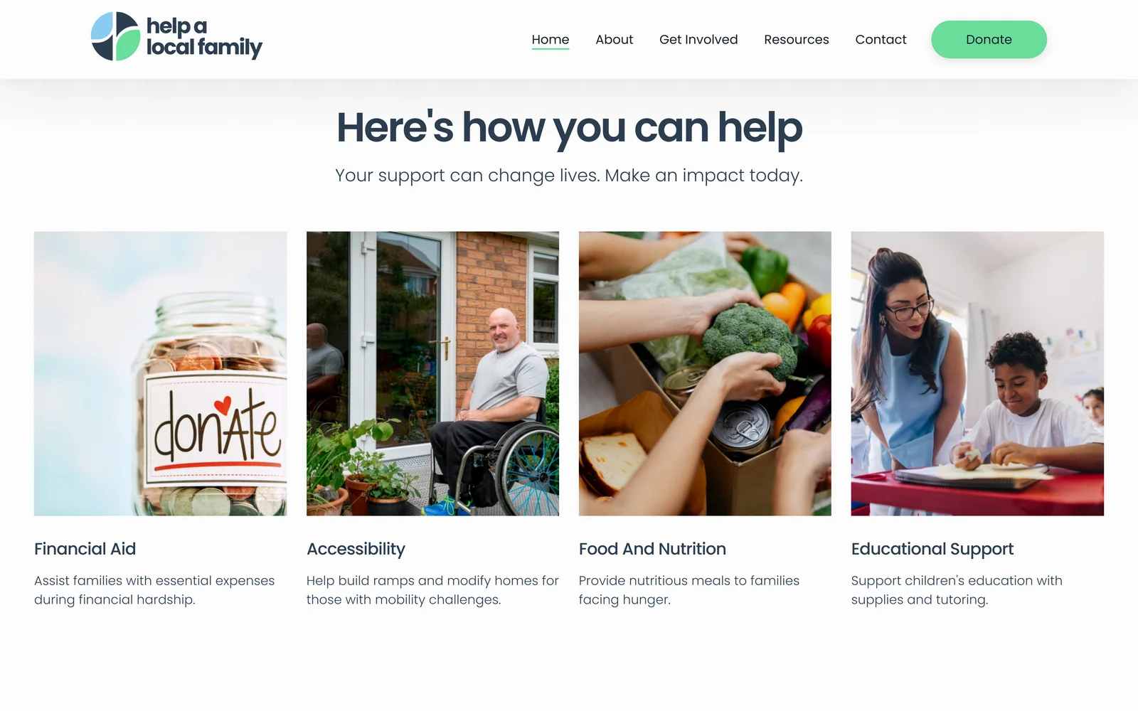 Four support areas: financial aid, accessibility, food and nutrition, educational support