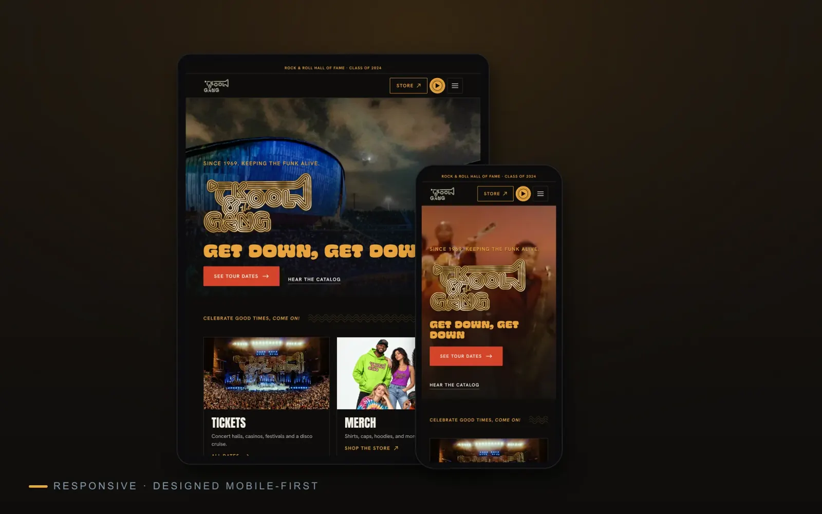 Kool & the Gang site on tablet and phone