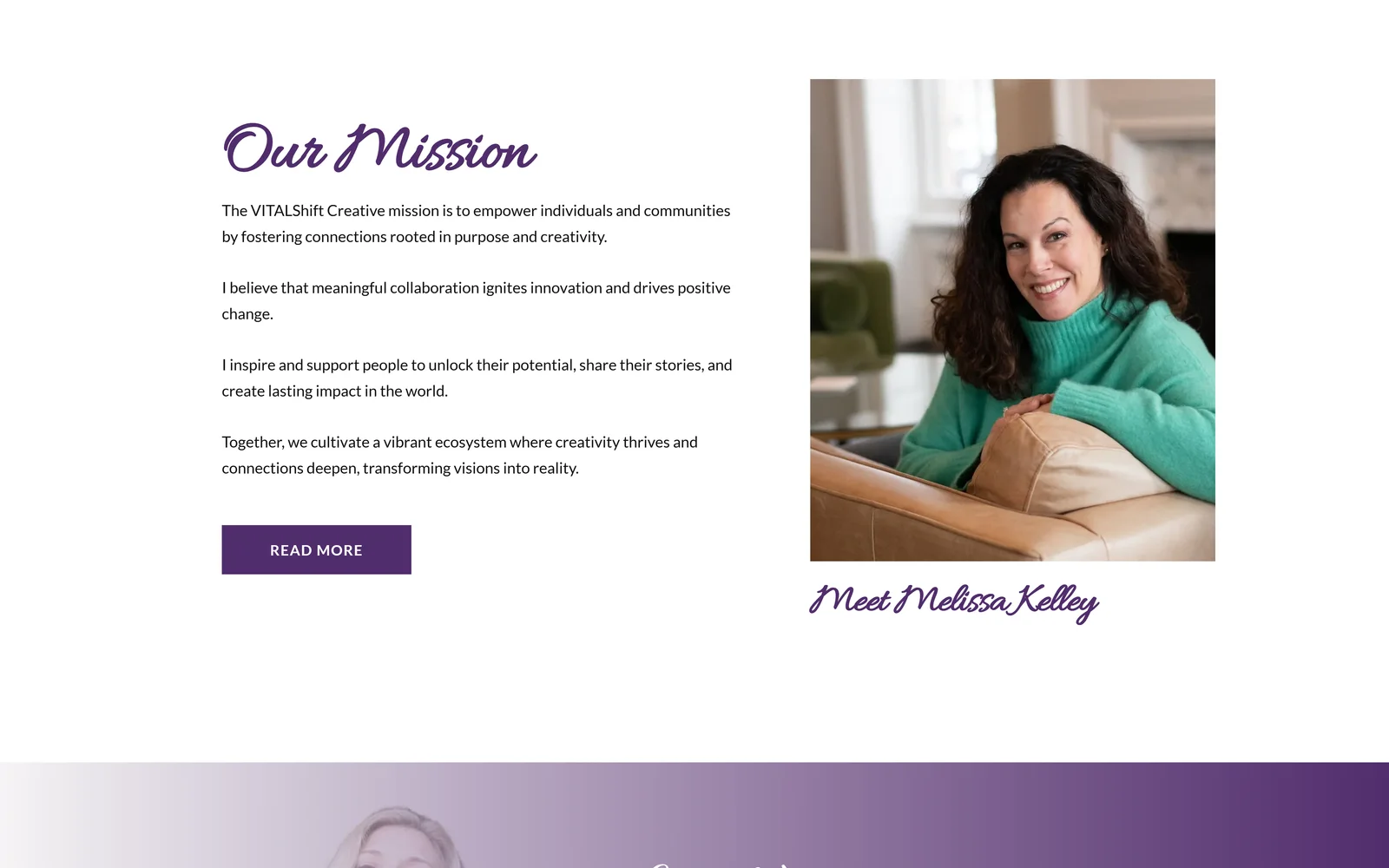 Our Mission section with founder Melissa Kelley