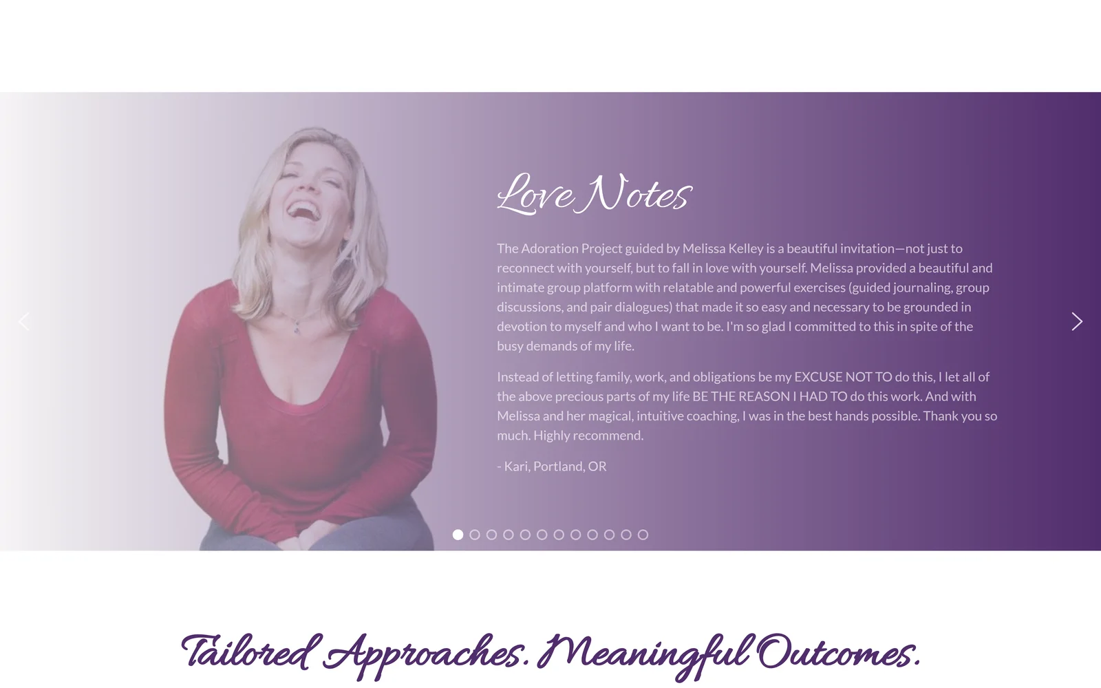 Client testimonials, called Love Notes